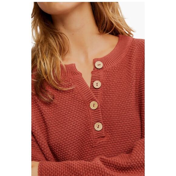 Free People beach Hailee Sweater Pants Set Outfit Waffle Knit Red Comfy Xsmall - Picture 2 of 3